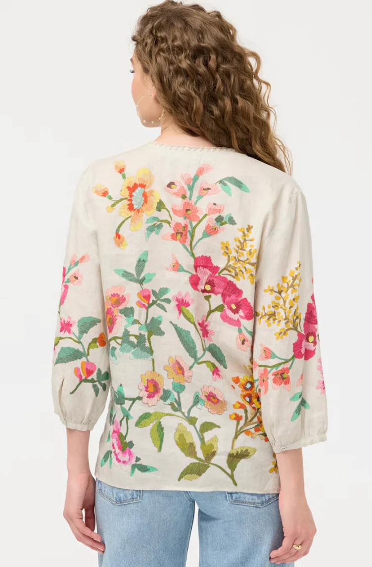 Split Neck Linen Blouse - Miraze - Women's - Image 3